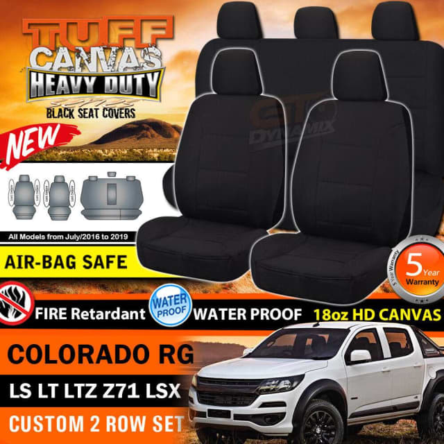 TUFF HD BLACK Canvas Seat Covers Holden RG Colorado Dual CAB LS LT