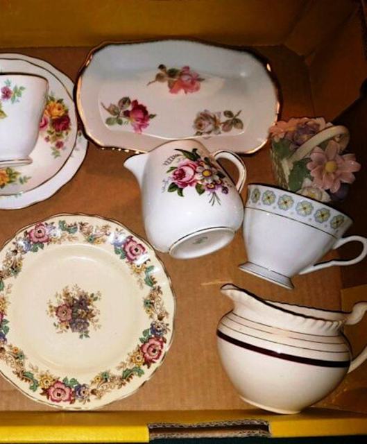 17 Vintage Porcelain Tea Trio sets, Milk Jugs, Cake plates etc