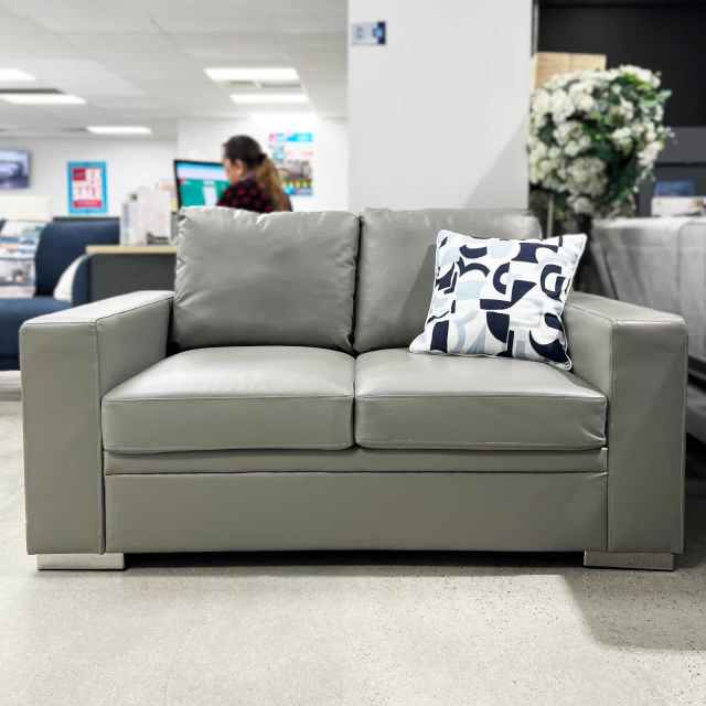 EX DISPLAY SALE! Modern & Sleek Nixon Grey Leather 2 Seaters Sofa