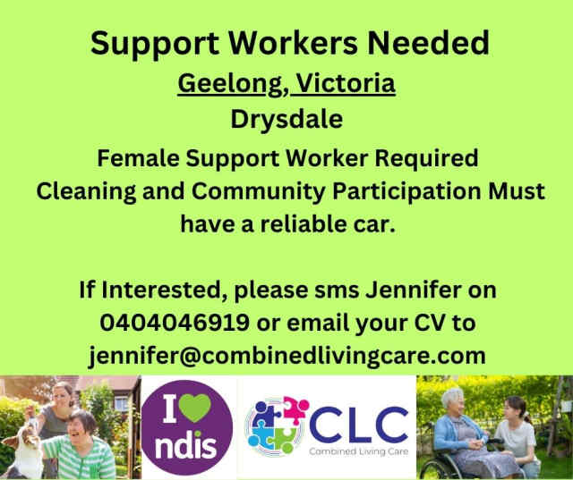 Female Support Worker Required in Geelong area Victoria Aged & Disability Support Gumtree
