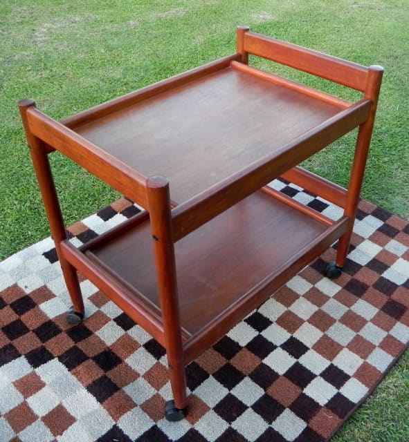 Mid Century Modern Retro Maple Drink Tea Trolley On Wheel Other