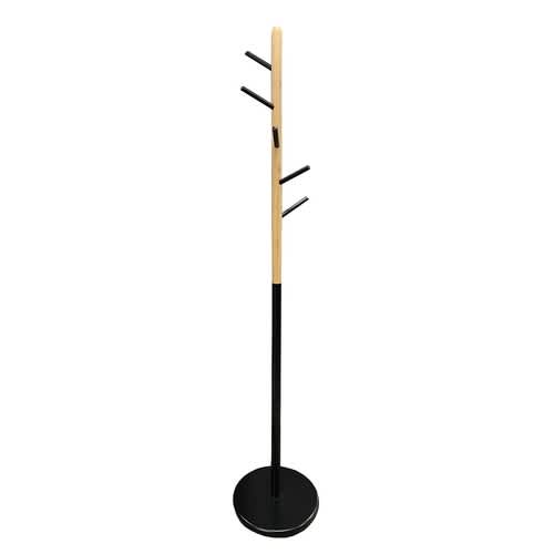 Modern Hat and Coat Stand Natural Timber and Black Metal Hat Stand