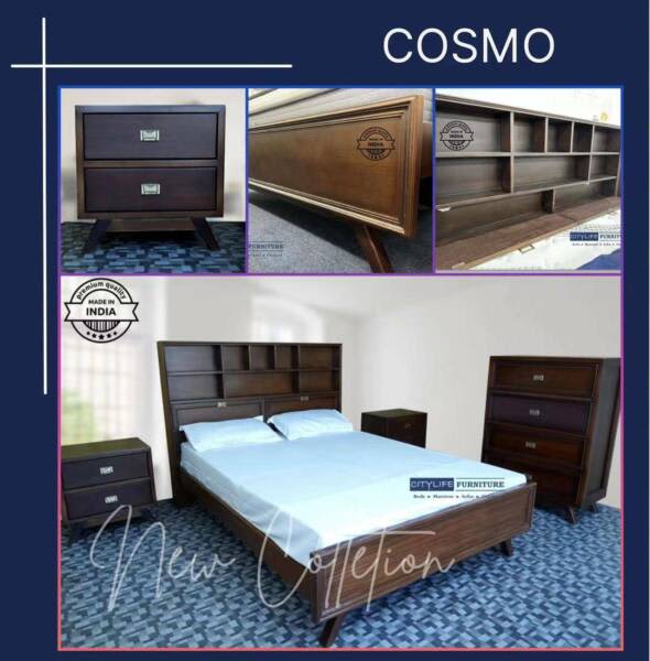 Brand New COSMO Indian Made Book Shelf Timber Bed Frame Beds
