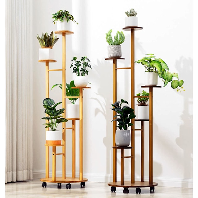 Wowmart Bamboo Flower Pot Shelf Plant Corner Tower Stand Shelving 5T
