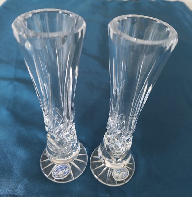 2 x Hand Cut Crystal Vases, Made in Czechoslovakia Vases & Bowls