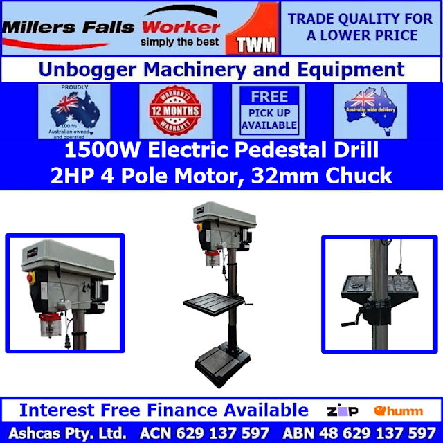 Millers Falls 1500w Pedestal Drill Press 12 Speed 5mm 32mm Chuck