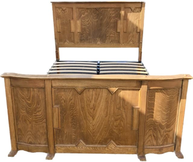 Antique Double Bed 137x210 Susa&Elizabeth French Oak Crown Cut Beds