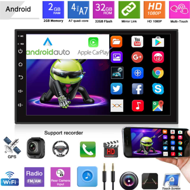 Single Din Apple Carplay Stereo FM Radio,Bluetooth Hand-Free Callnig,Reverse Camera Car Radio Compatible Android Auto,FILP Out 7 inch Screen 