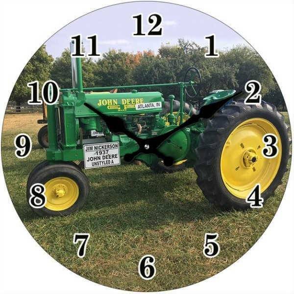 John Deere Tractor Green Glass Clock 17cm Man Cave Wall Mount Desk