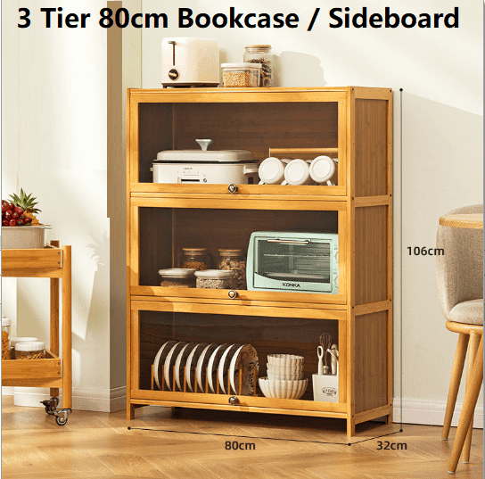 Wowmart Clear Door Kitchen Sideboard Cupboard Bookcase Storage