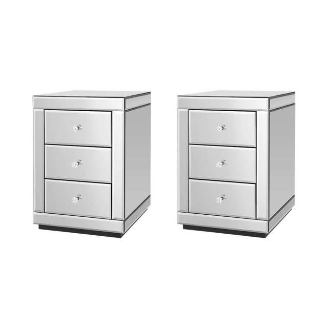 Artiss Set of 2 Bedside Table 3 Drawers Mirrored Glass PRESIA Silve
