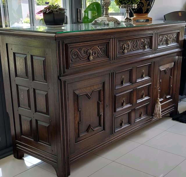 SOLID TIMBER SIDEBOARD WITH GLASS TOP Buffets & Side Tables Gumtree
