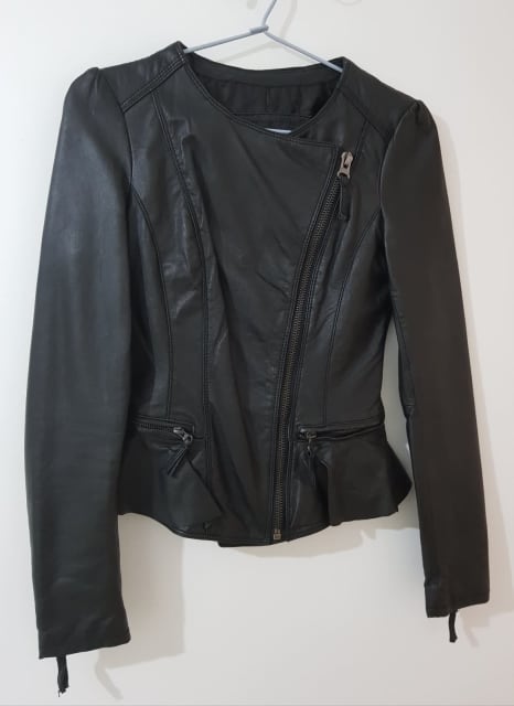 Peplum leather sales jacket zara