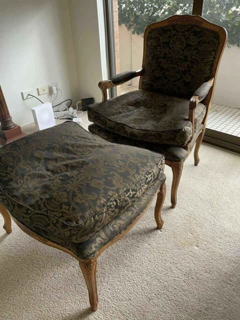 antique chair and ottoman