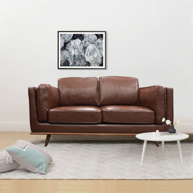 2 Seater Faux Leather Sofa Brown Modern Lounge Set Sofas in Perth WA