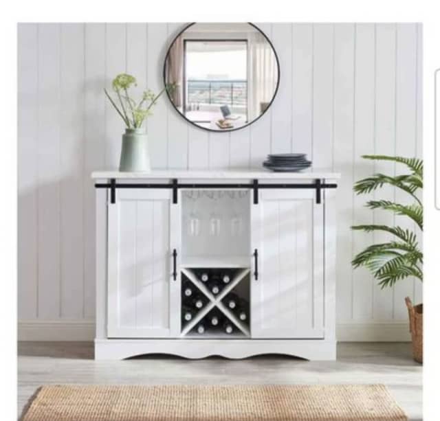 Buffet sideboard with wine storage rack and faux marble top