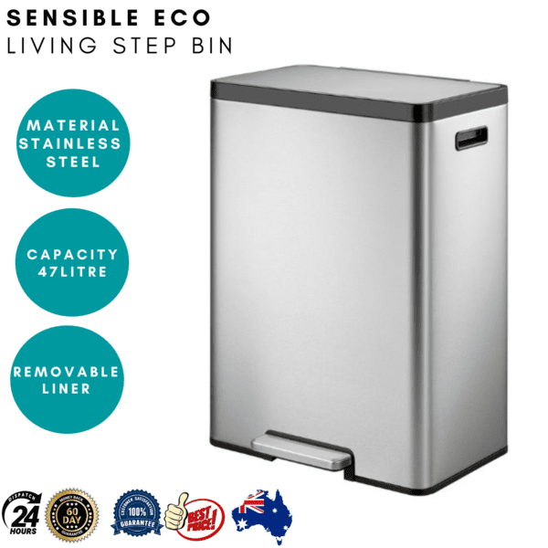 NEW Sensible Eco Living Stainless Steel Step Bin 47L Other Kitchen