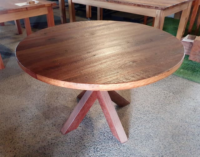Circular Recycled Hardwood Farmhouse Table with CrissCross Legs