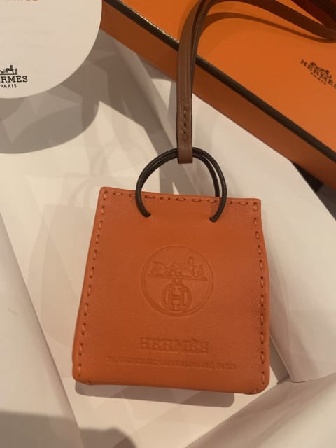 Hermes Charm Shopping Bag Orange Sac Birkin Kelly Box Receipt