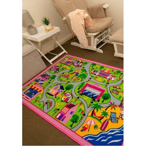 Childrens Rug Playmat Activity Play Mat Pink Track 100cm x 150cm Rugs
