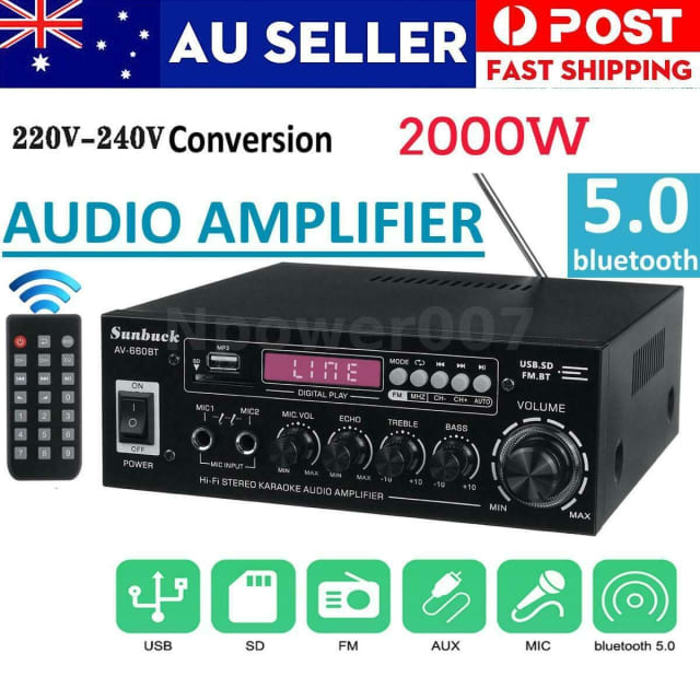 2000W 2CH audio Stereo bluetooth Power Amplifier FM Karaoke microphone