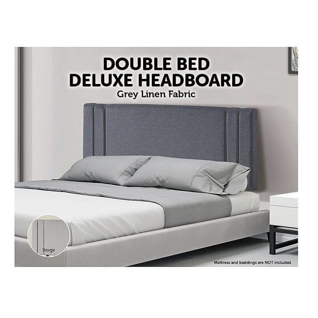 Linen Fabric Double Bed Deluxe Headboard Bedhead Grey... Beds