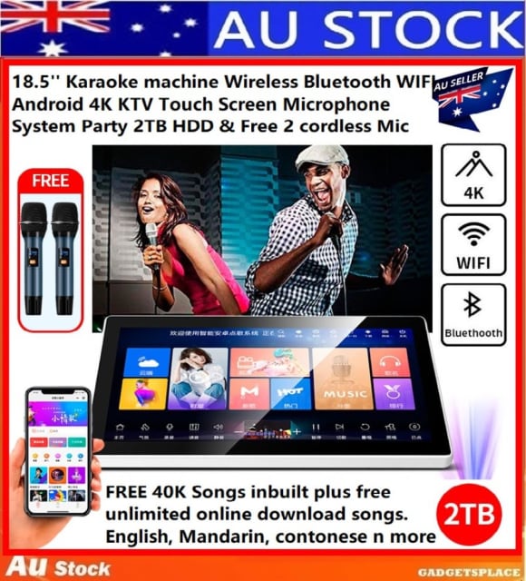 18.5'' Karaoke machine Wireless Bluetooth WIFI Android 4K KTV Touch Sc