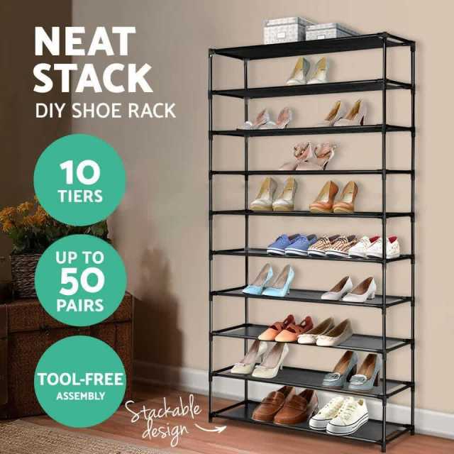Shoe Rack Stackable Shelves Storage 10 Tiers Shoes Stand WA