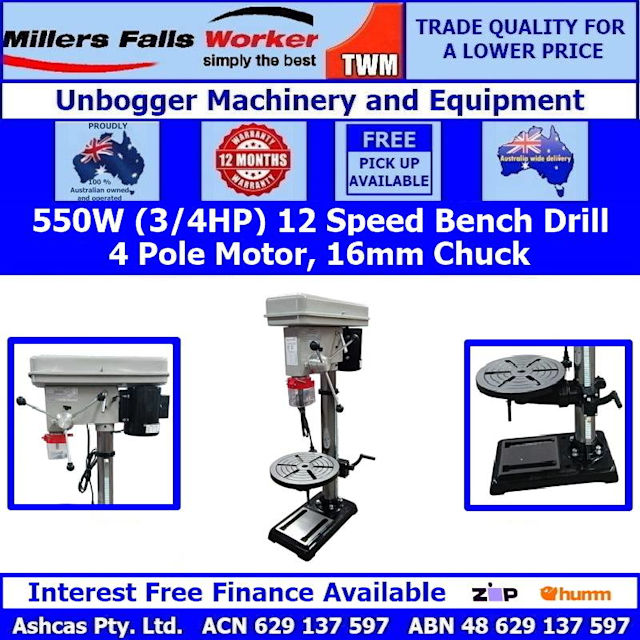Millers Falls 550w Bench Drill Press 12 Speed With 3mm 16mm Chuck