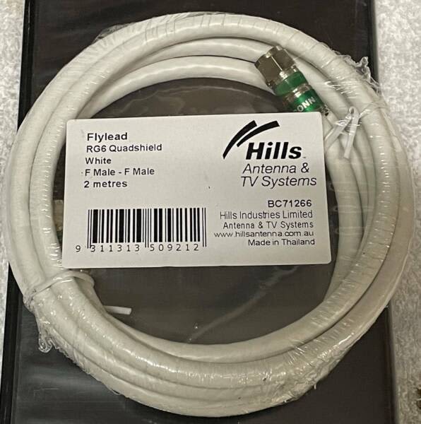 RG6 Quadshield Flylead 2 metre cable Hills Antenna & TV System Female