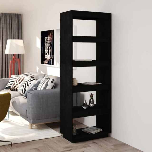 Book Divider Black 60x35x167 cm Solid Pinewood Bookcases