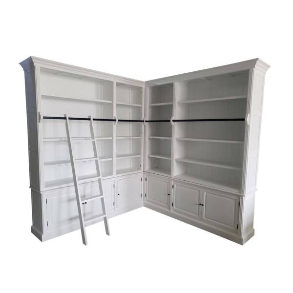 Hamptons Halifax Display Buffet Hutch and Bookcase with ladder Wihite