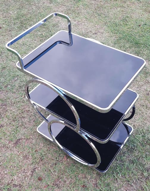 Decorative Chrome Cocktail Trolley With 3 Tiers Removable Glass Tray