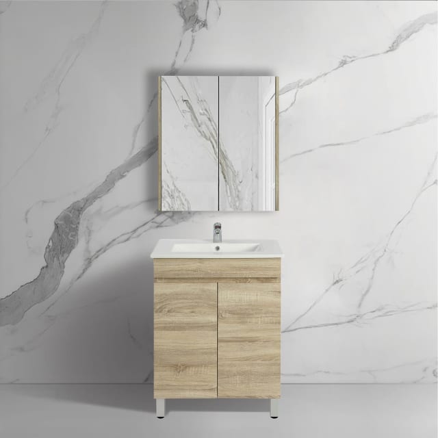 600mm Freestanding Narrow Bathroom Vanity With Legs White Oak