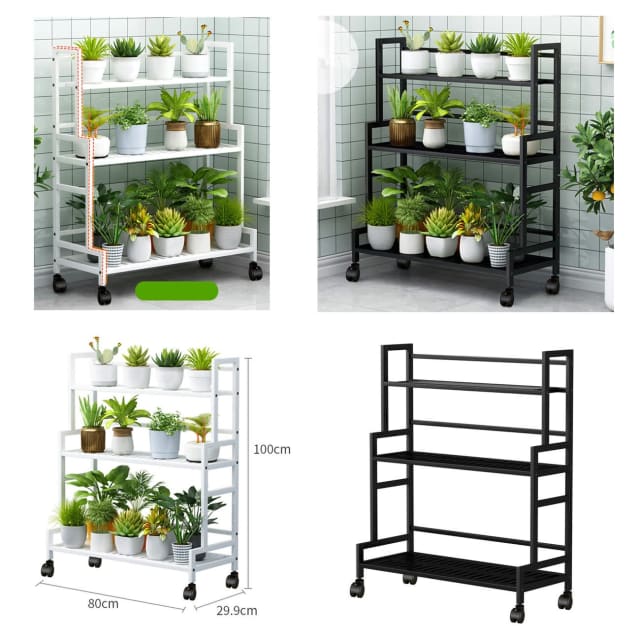 Wowmart Portable Metal Step Plant Stand Wheeled Planter Corner Shelf