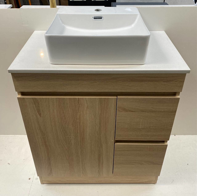 750mm OAK VANITY UNIT with STONE TOP & COUNTER BASIN Building