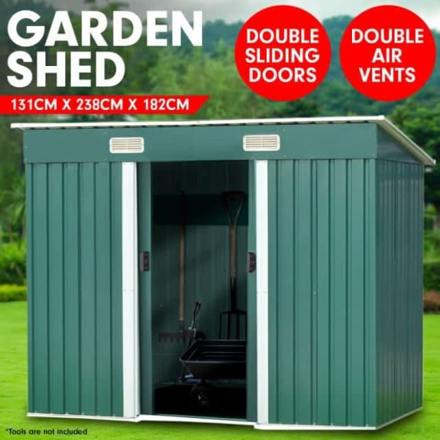 **Garden Shed Flat Outdoor Storage 131 x 238 x 182 cm** Sheds