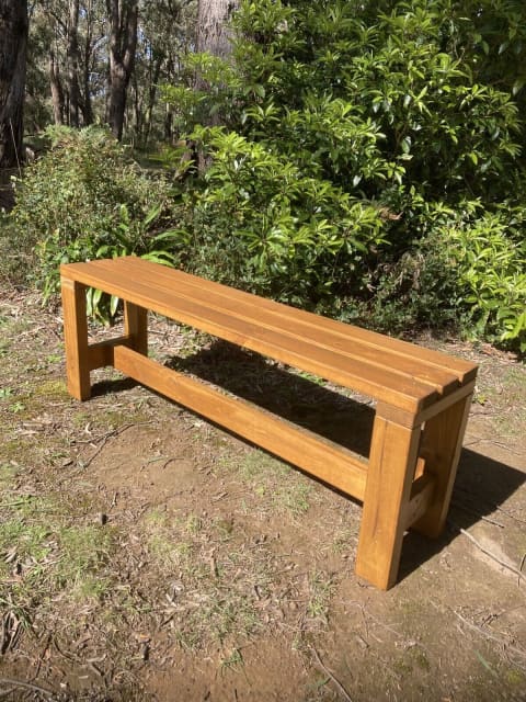 Timber Bench Outdoor Stained Spotted Gum 3 Seater - Dining Chairs in ...