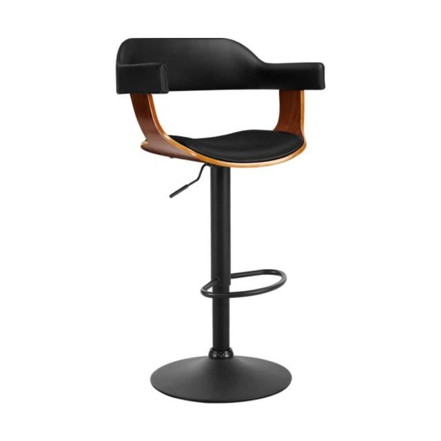 Bar Stools Gas Lift Leather w/Armrest All Black Stools & Bar stools