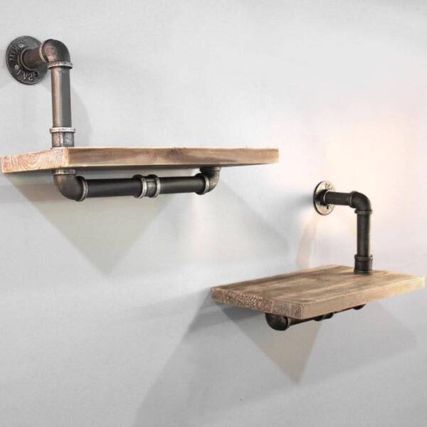 2 Rustic Industrial Pipe Half Floating Shelves 45cm Bookcases