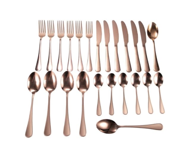 24pcs Stainless Steel Dinner Tableware Boxed Cutlery Set Rose Gold