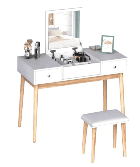 Princess White Dresser Table With Mirror, Stool And Storage Drawers