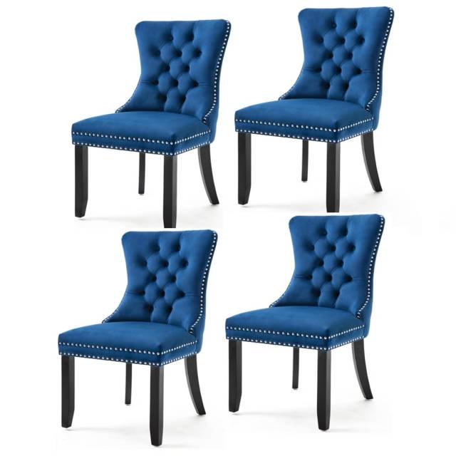 4x Velvet Dining Chairs Upholstered Tufted Kithcen Chair with Sol