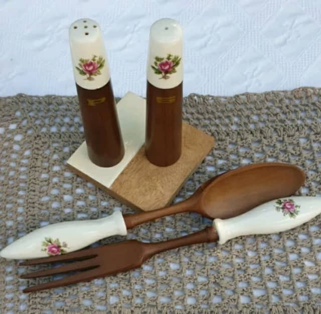 Vintage Retro Teak & Ceramic Salad Server Set Japan Cutlery Gumtree