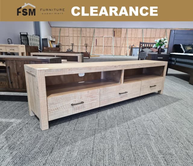 RRP885 Large 2.1m White Wash Solid Timber TV Unit/ Entertainment Unit