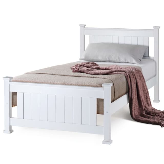 Kingston Slumber Single Wooden Bed Frame Base White Pine Adult Be