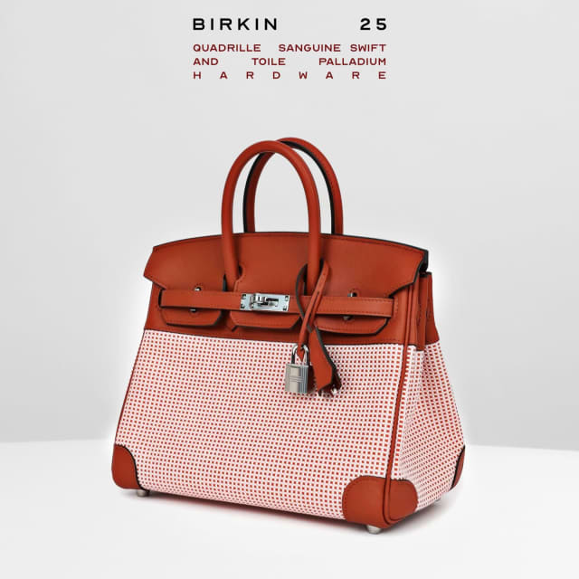Hermes Birkin 25 Quadrille in Swift Leather and Toile Colour Sanguine