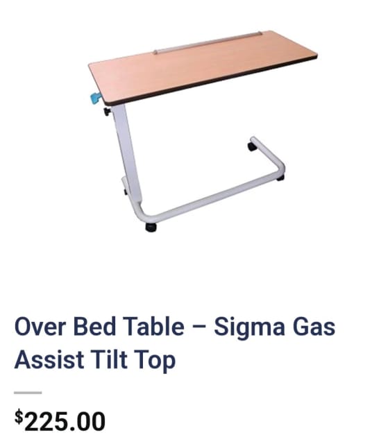Sigma Care over bed table. Overbed table with tilting feature. Other