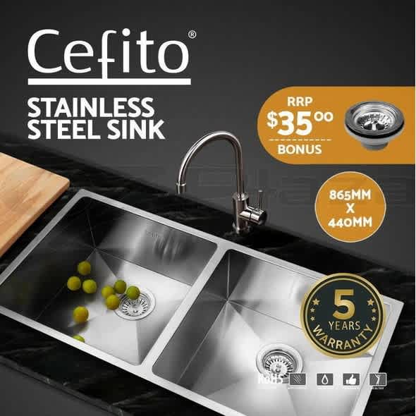 Cefito 86.5cm x 44cm Stainless Steel Kitchen Sink Under/Top/Flush Moun