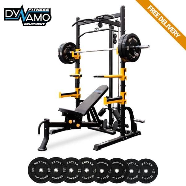 MultiStation Squat Rack with Lat Pulldown Bench and 120kg bumper set